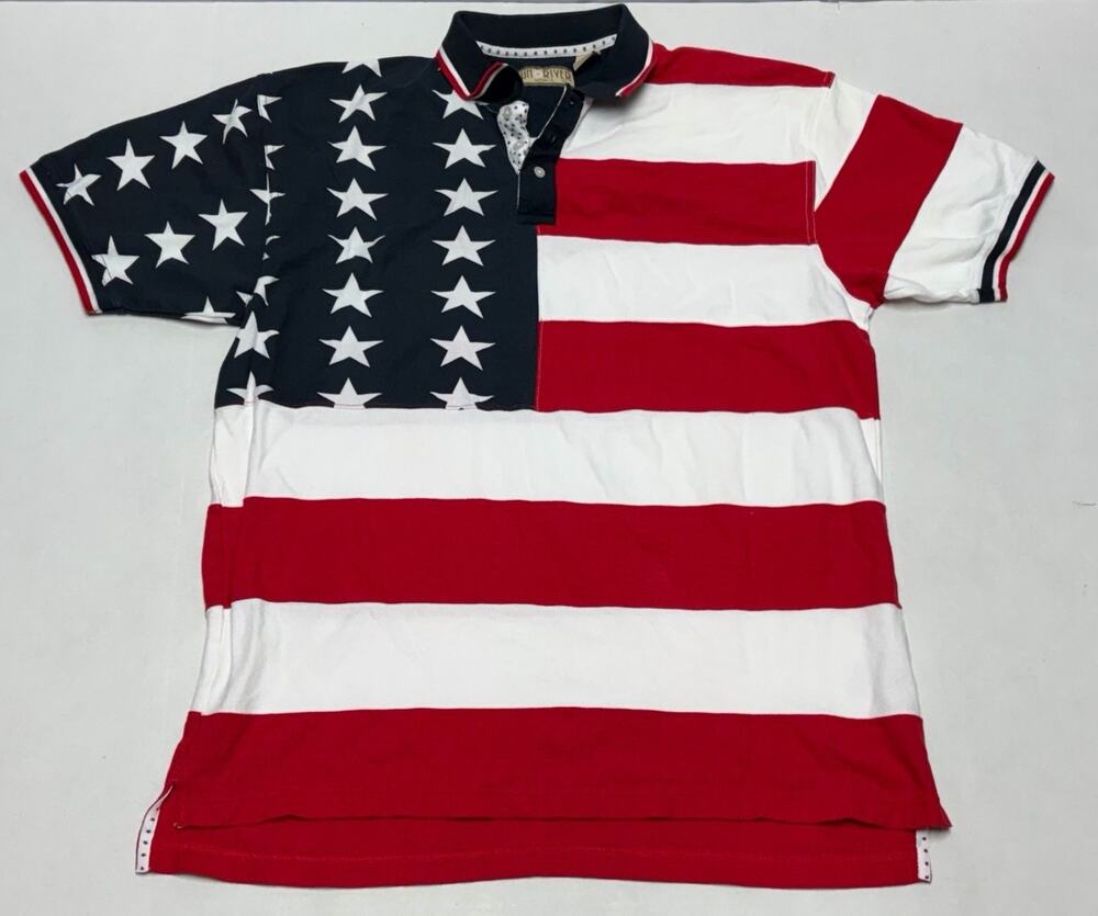Sun River Clothing American Flag USA Pique Polo Shirt Mens Large